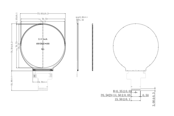 2.8 pulgadas IPS Circular Touch TFT Display MIPI Interfaz Modulo LCD 480x480